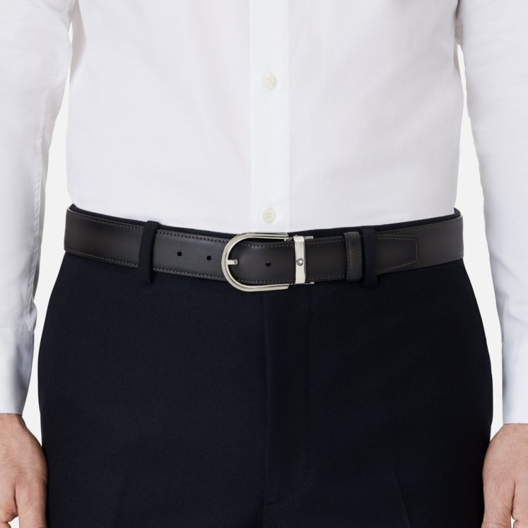 Montblanc Leather Reversible Belt Adjustable Length Textured In Black