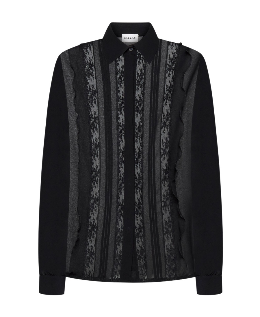 P.a.r.o.s.h Floral-lace Semi-sheered Shirt In Black