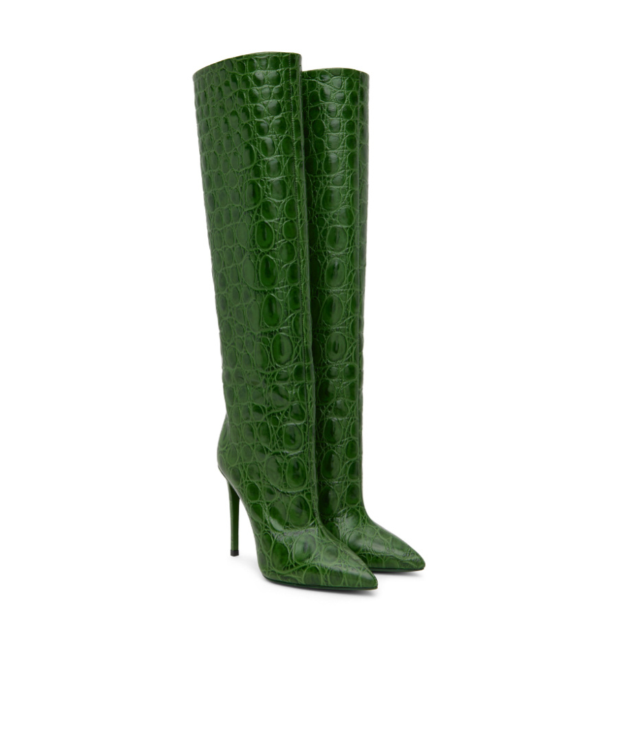 Paris Texas Croc-effect Leather Knee-high Boots In Green