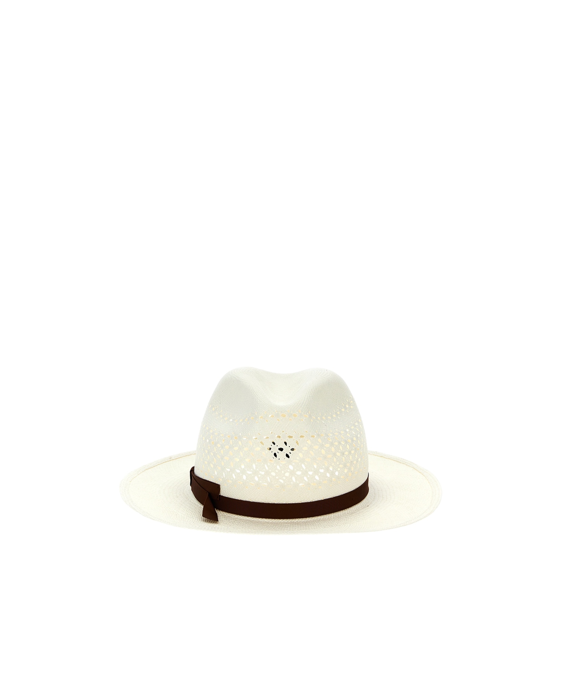 Borsalino 'medea' Perforated Ribbon Band Wide Brim Hat In White