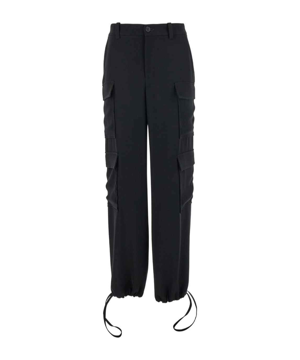 P.a.r.o.s.h Black Cargo Pants With Drawstring At The Ankles In Fabric Woman In Black