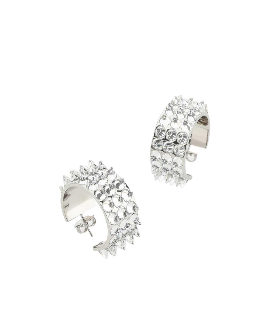 Amina Muaddi Silver Embellished Studded Earrings In White