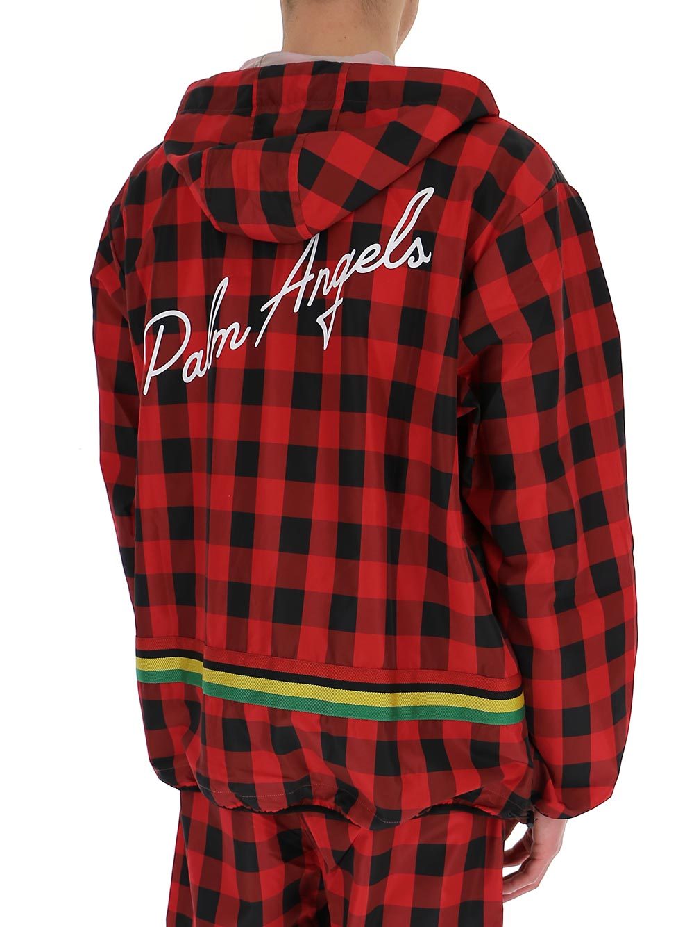 Palm Angels Check-print Hooded Jacket In Red