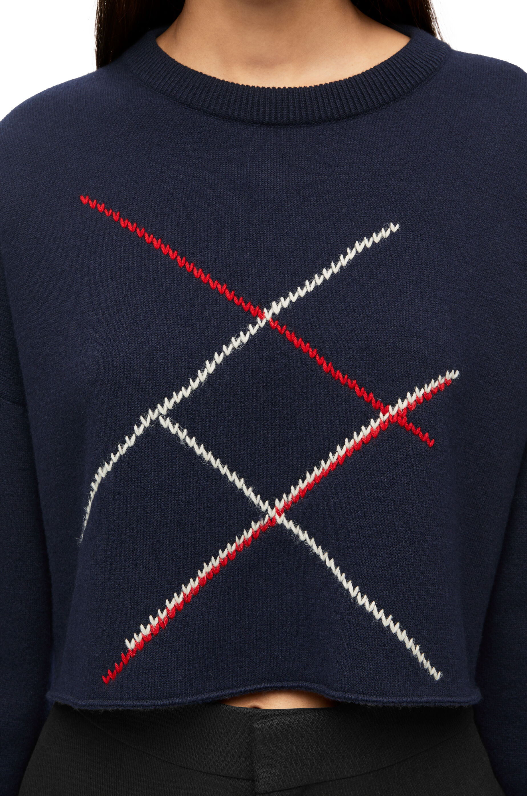 Loewe Argyle Short Woolen Sweater In Blue