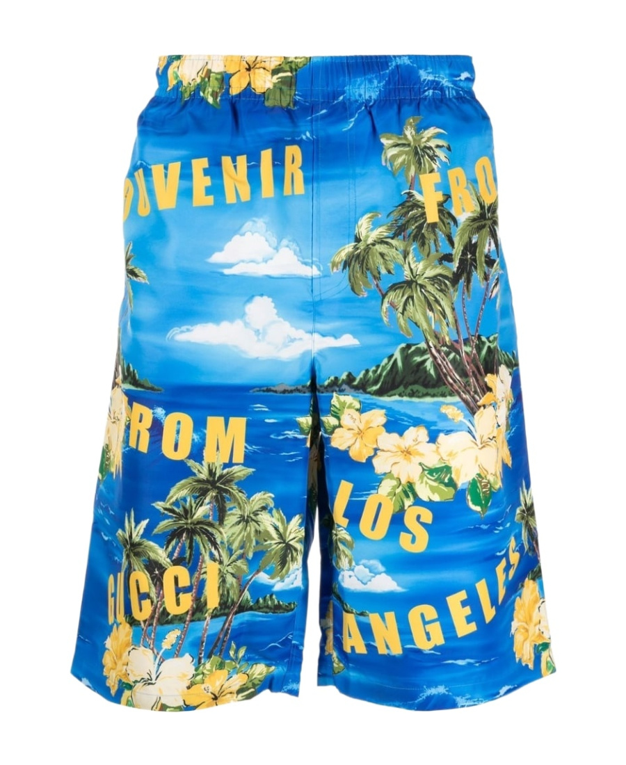 Gucci Printed Poplin Bermuda Shorts In Blue