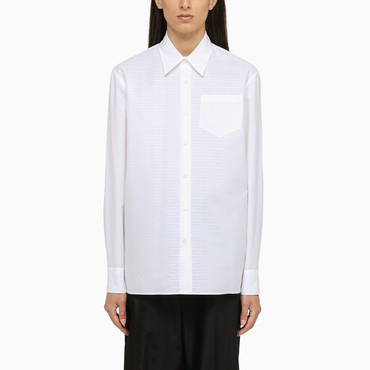 Prada Chest-pocket Button-down Shirt In White