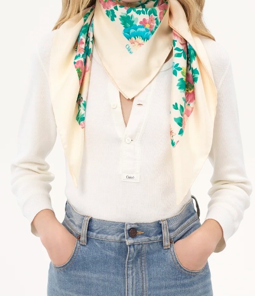 Chloé Floral-print Silk-twill Scarf In White