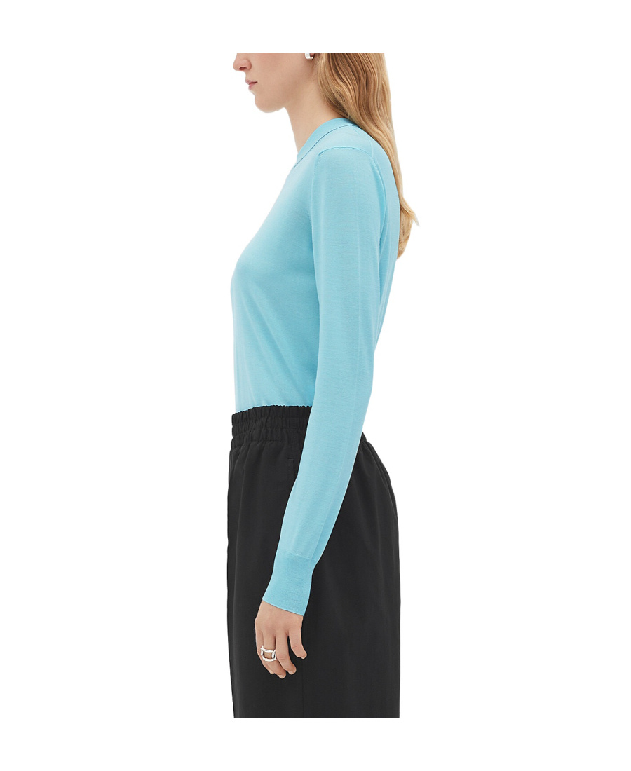 Bottega Veneta Crew Neck Wool Jumper In Blue