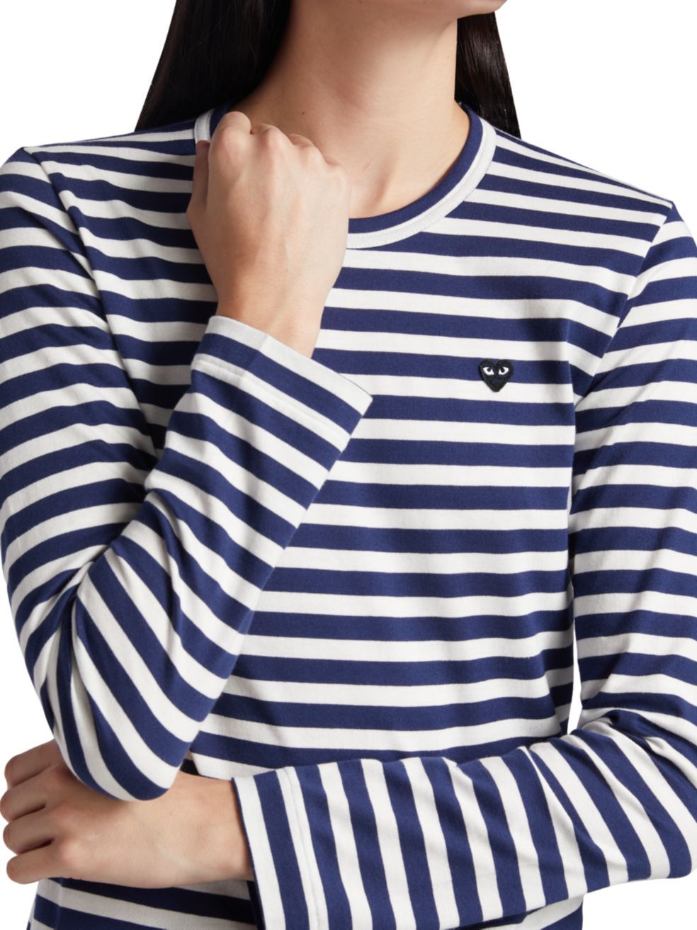Comme Des Garçons Play Love Decal Striped T-shirt In Blue