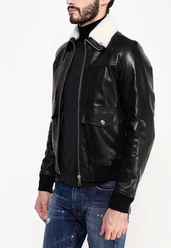 Just Cavalli Long-sleeved Leather Jacket In Black