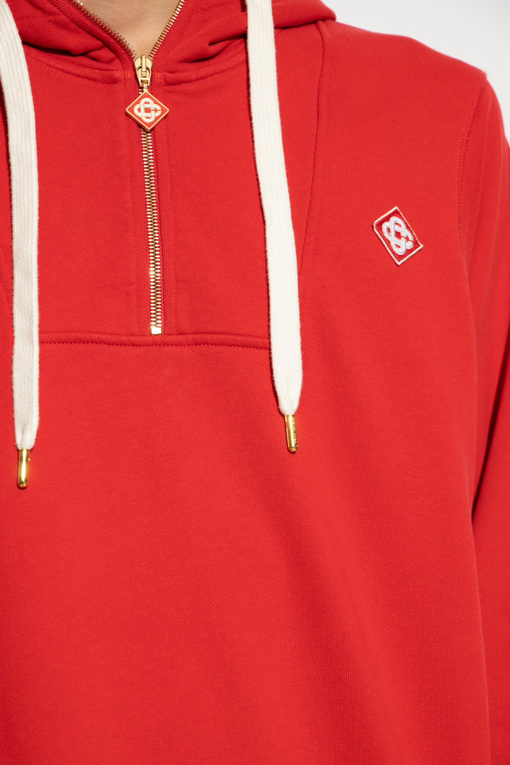 Casablanca Logo-patch Zip-neck Hoodie In Red