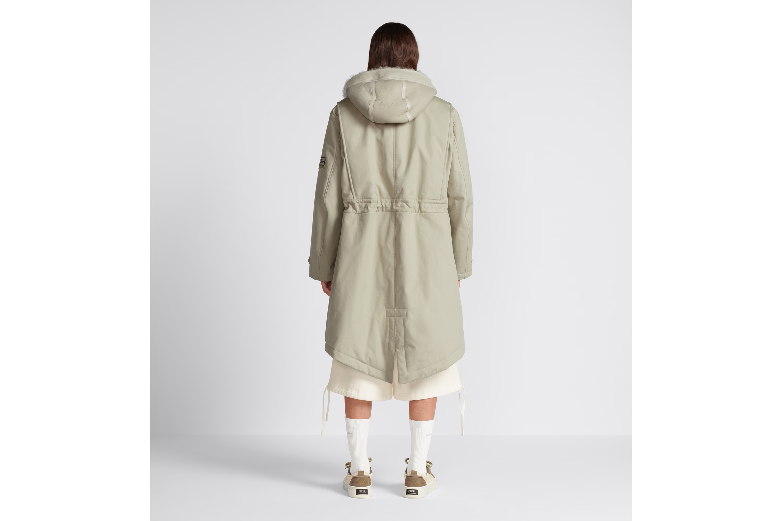 Dior Logo Hooded Coat In Nude