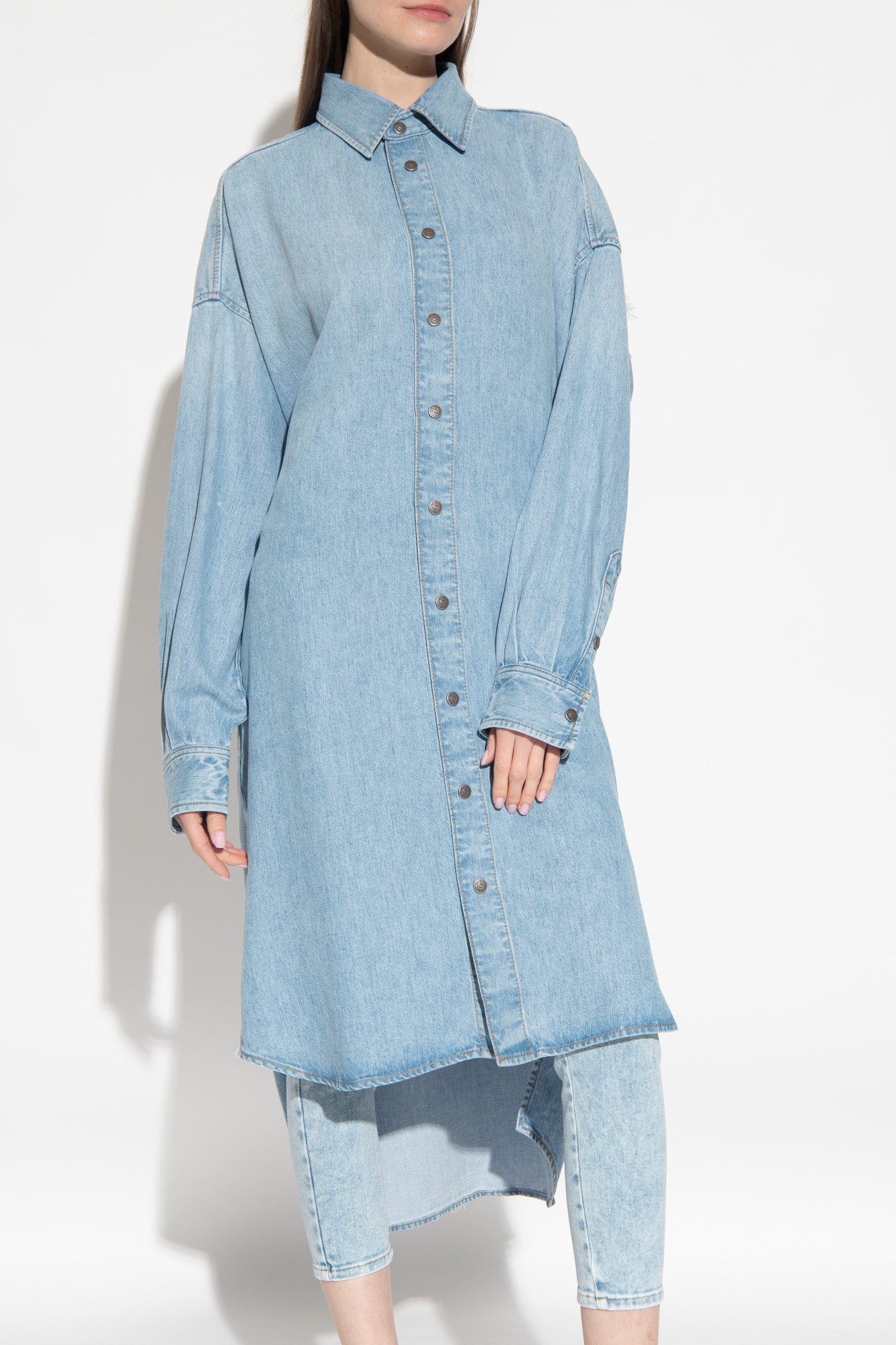 Diesel De-davis-l-s Denim Shirt Dress In Blue