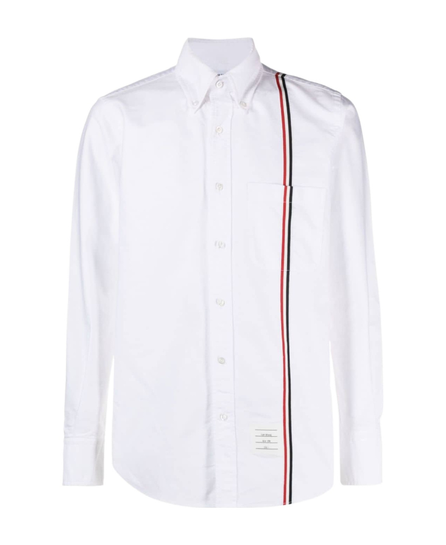 Thom Browne Long-sleeved Poplin Shirt With Signature Stripes In White