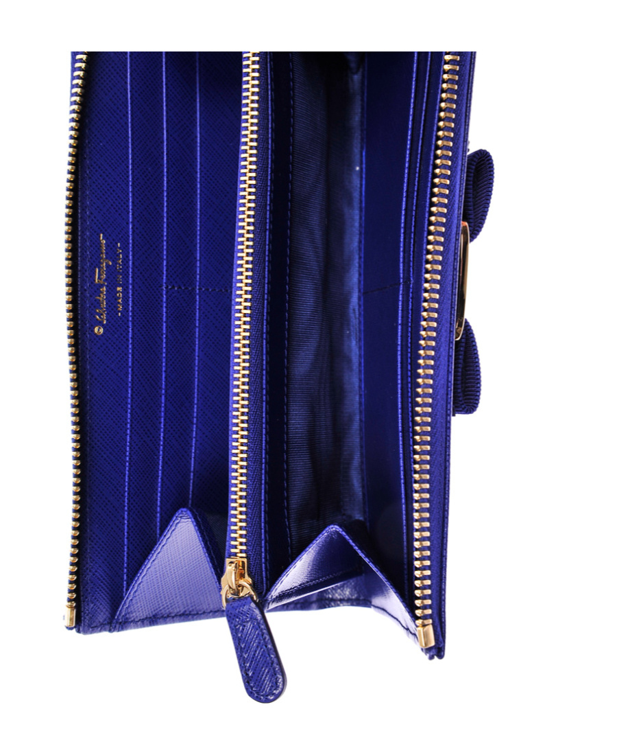 Ferragamo Bow Details Logo Wallet In Blue