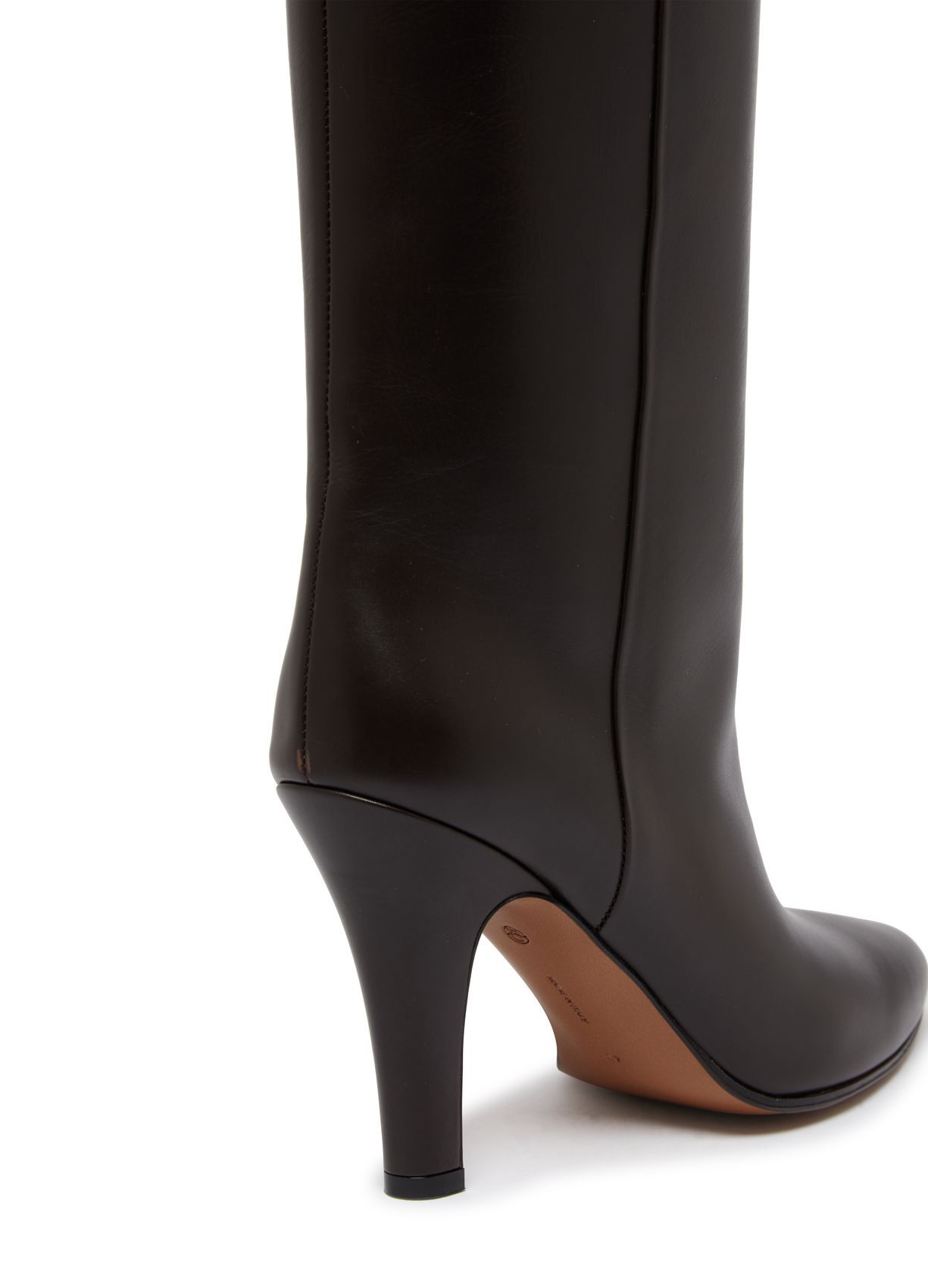 The Row Mona Leather Knee Boots In Lacquer Brown