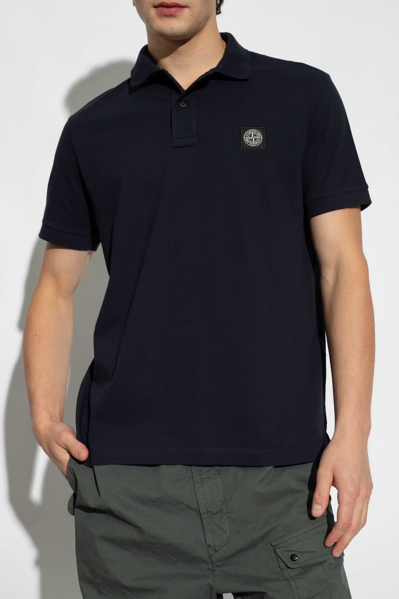 Shop Stone Island Compass Patch Short-sleeved Polo Shirt In Blue