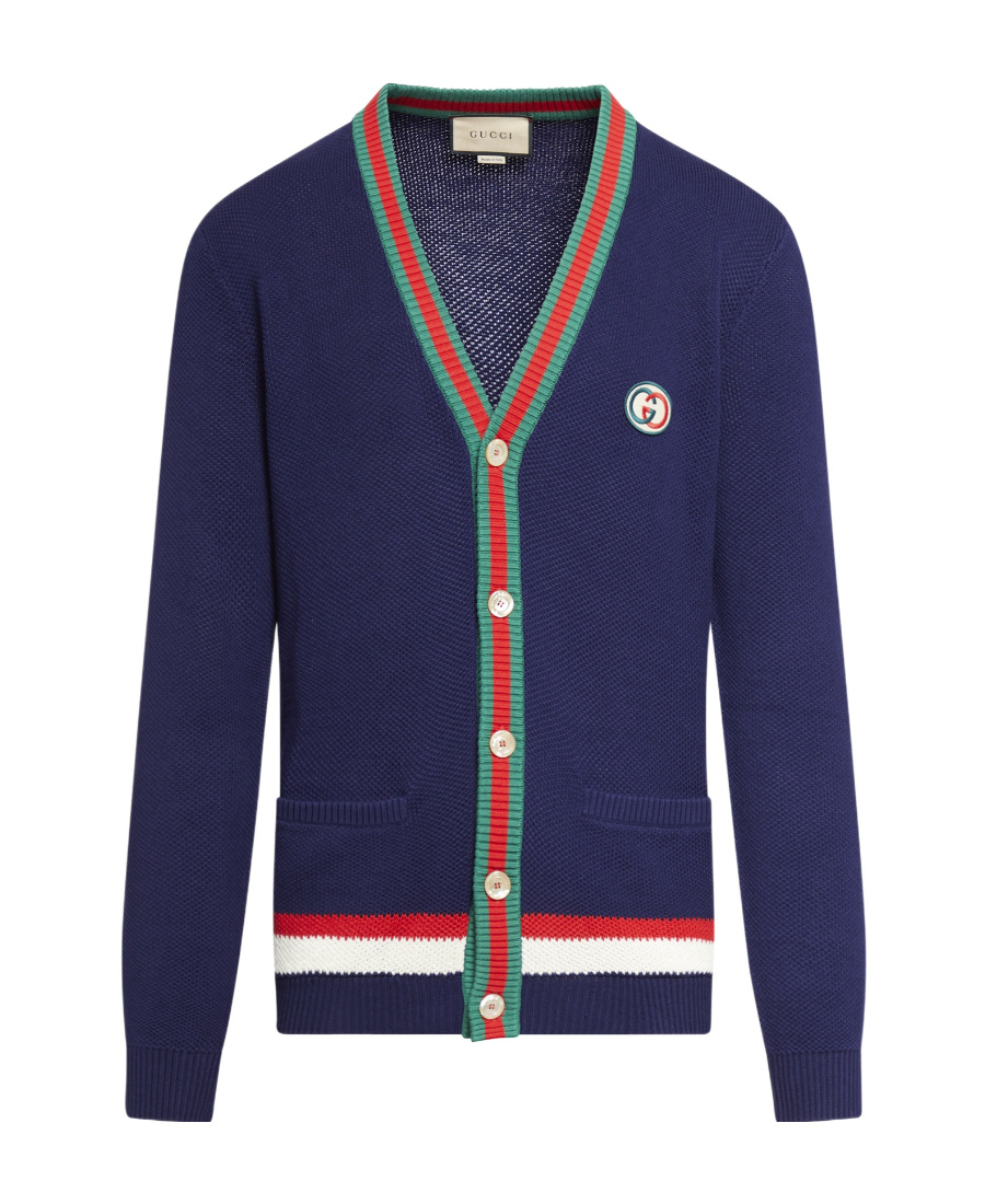 Gucci Web-stripe Button-up Cardigan In Blue