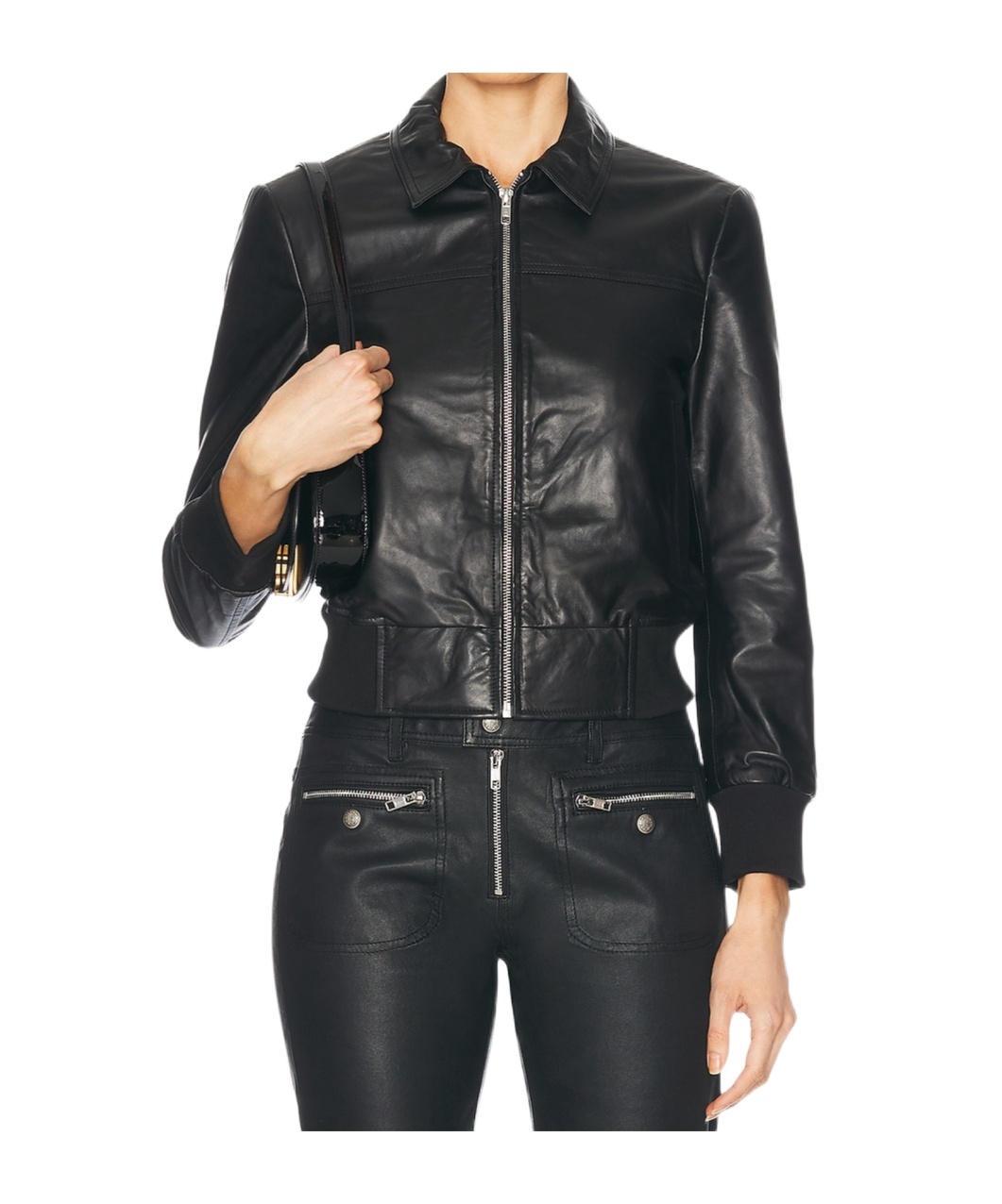 R13 Berlin Leather Bomber Jacket In Black