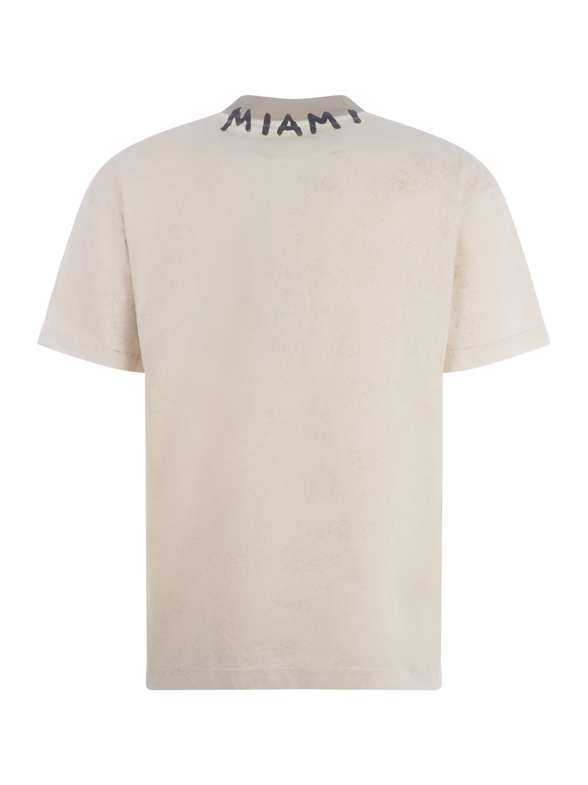 Palm Angels White Crewneck T-shirt With Logo Print On The Neck In Nude