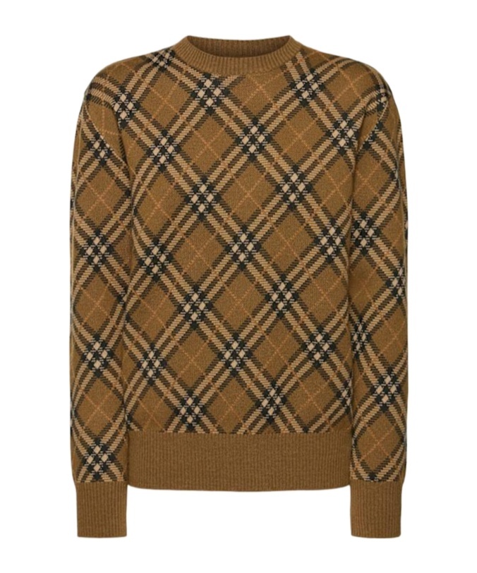 Burberry Check Wool Blend Knit Crewneck Sweater