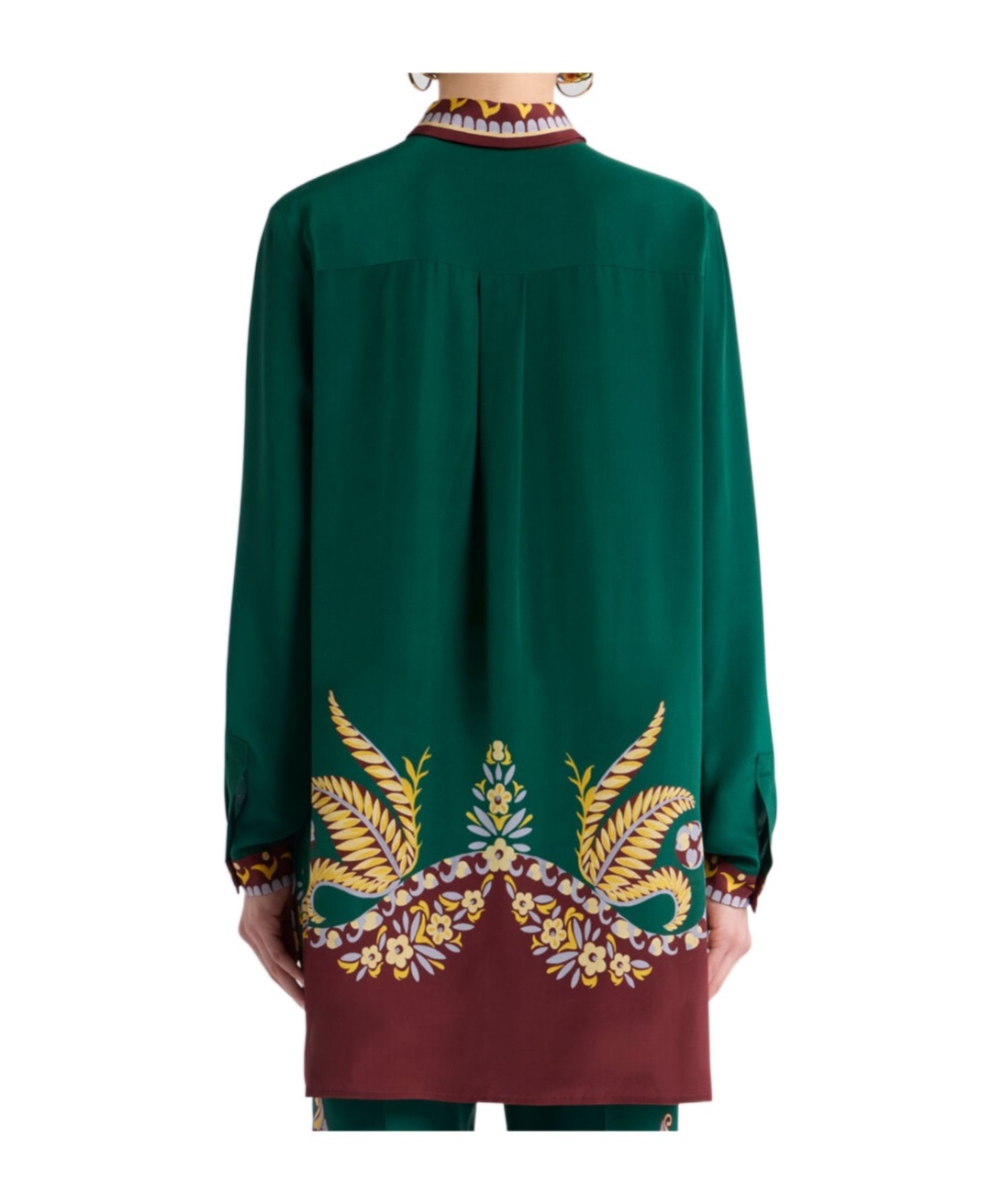 Etro Long Silk Shirt With Placed Print In Green