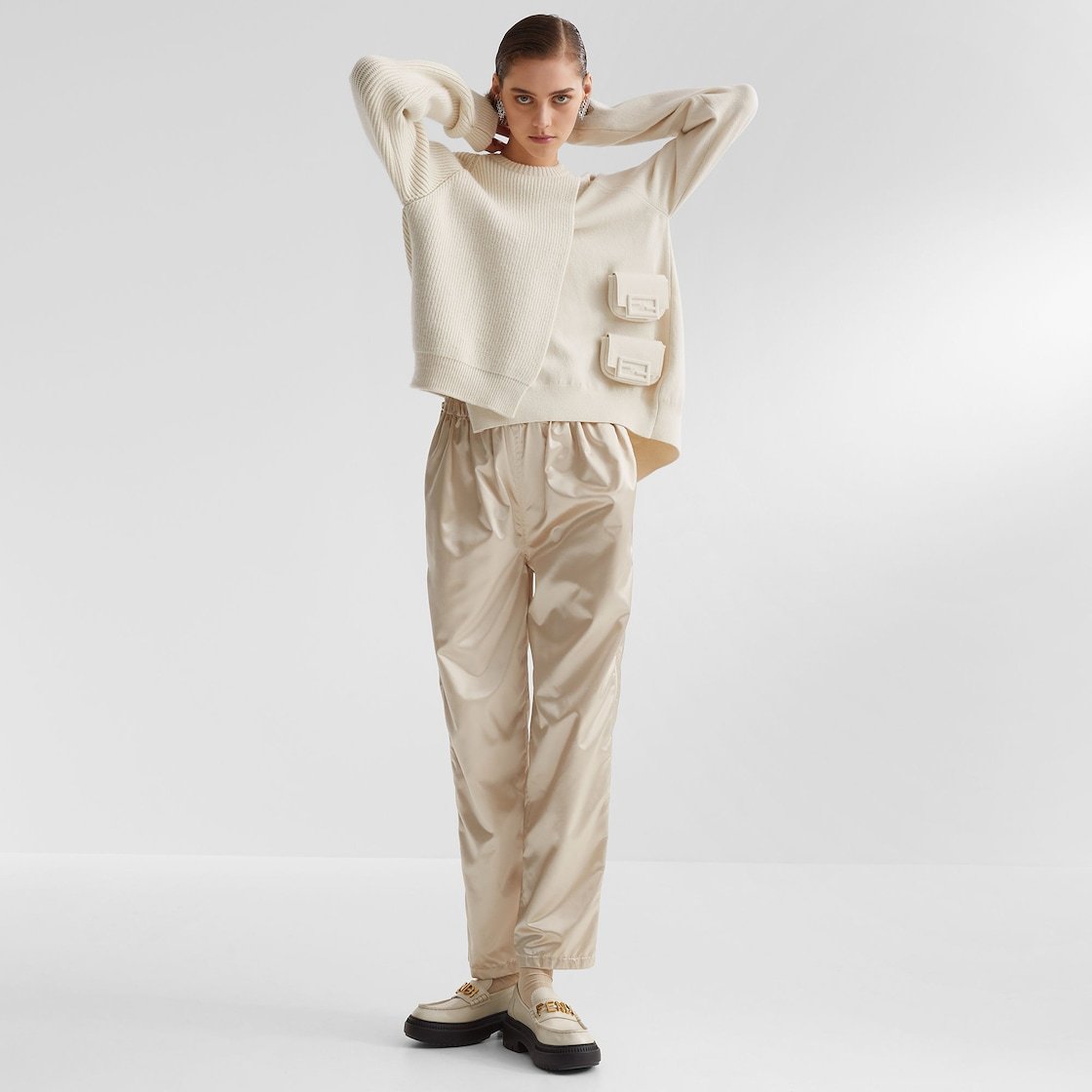 Fendi Layered Utility Pocket Jumper In White