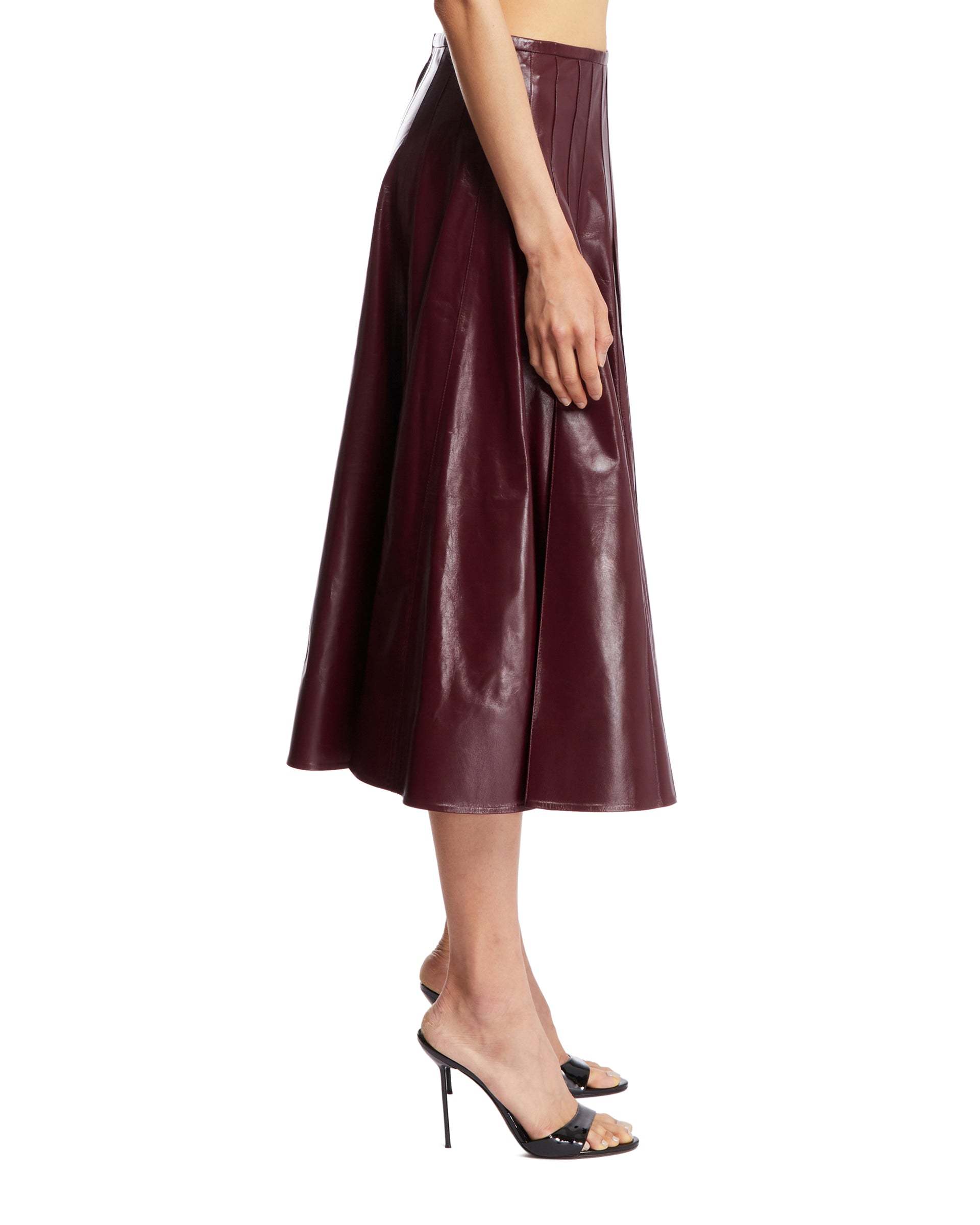 Bottega Veneta Pleated Glossed-leather Midi Skirt In Red