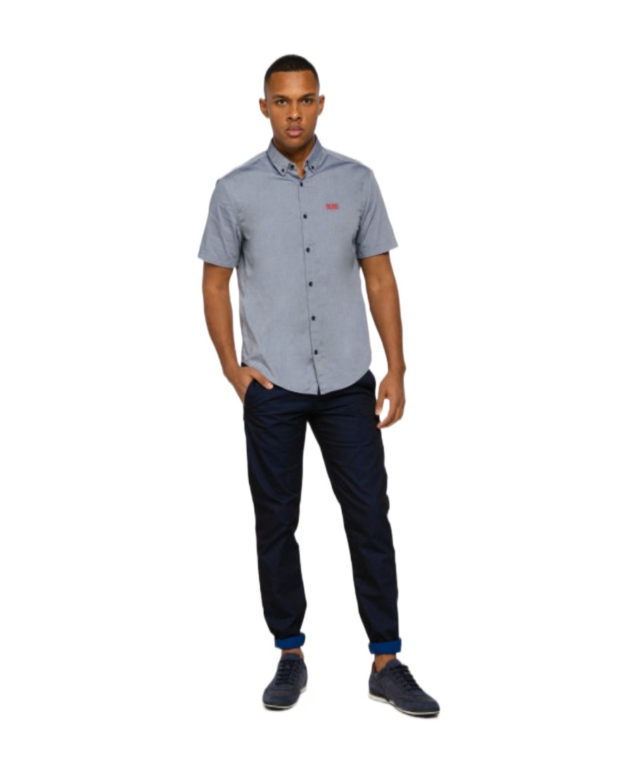 HUGO BOSS GRAY LOGO DETAIL SHORT-SLEEVED SHIRT