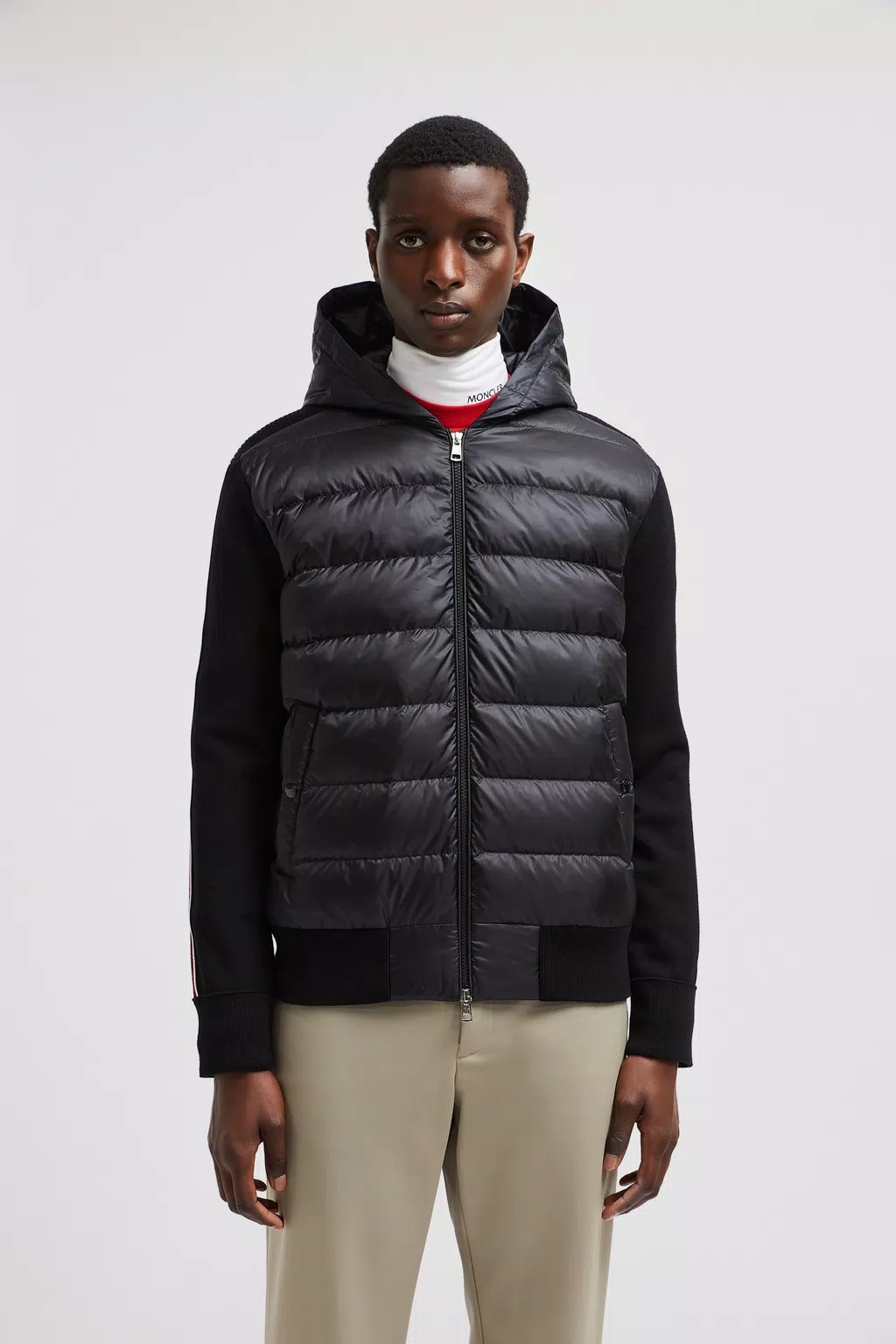 Moncler Cardigan Tricot À Empiècements Matelassés In Black