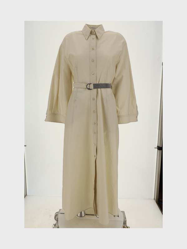 Brunello Cucinelli Women Cotton Long Dress In Nude
