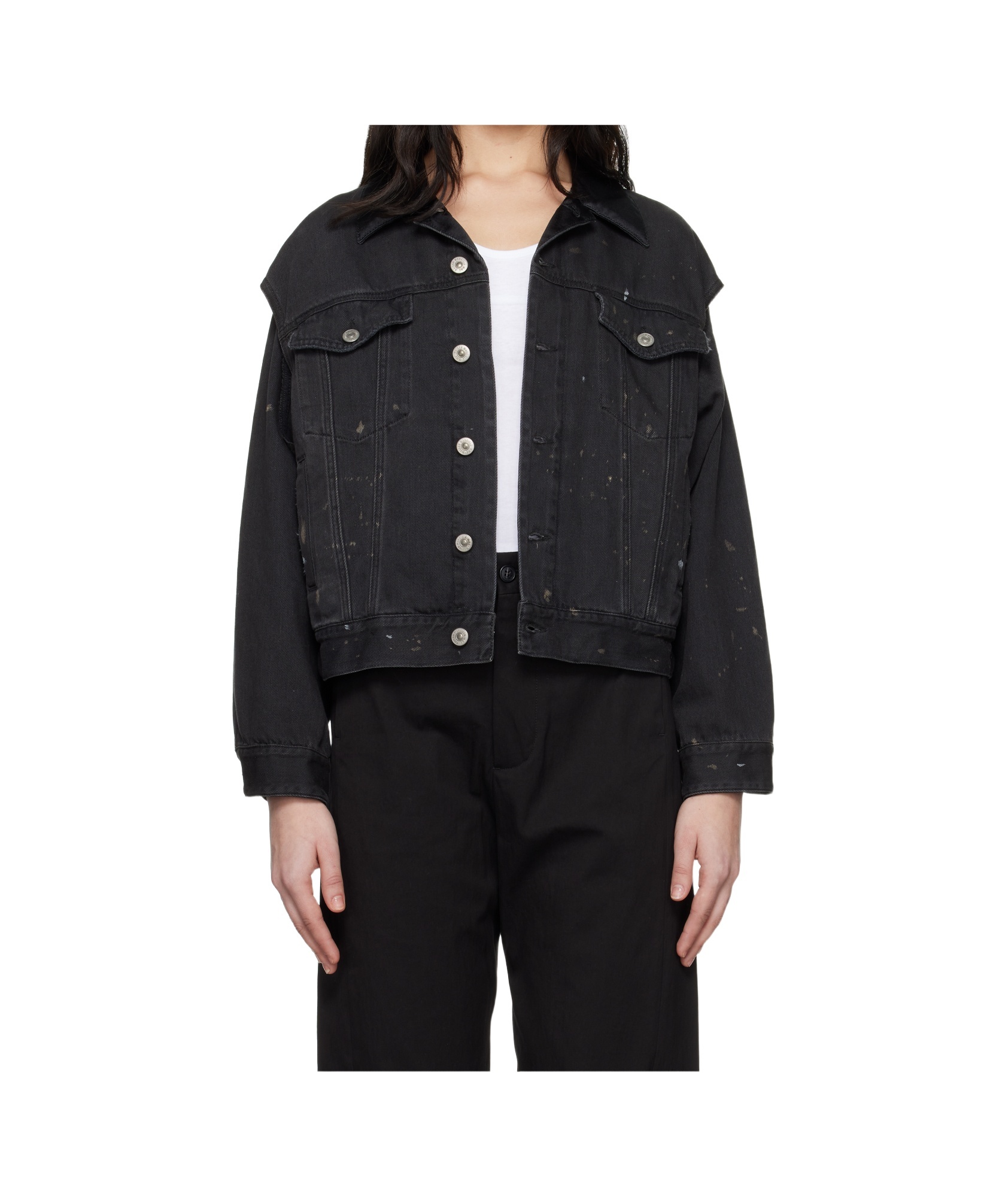 Mm6 Maison Margiela Black Splatter Effect Denim Jacket In Black