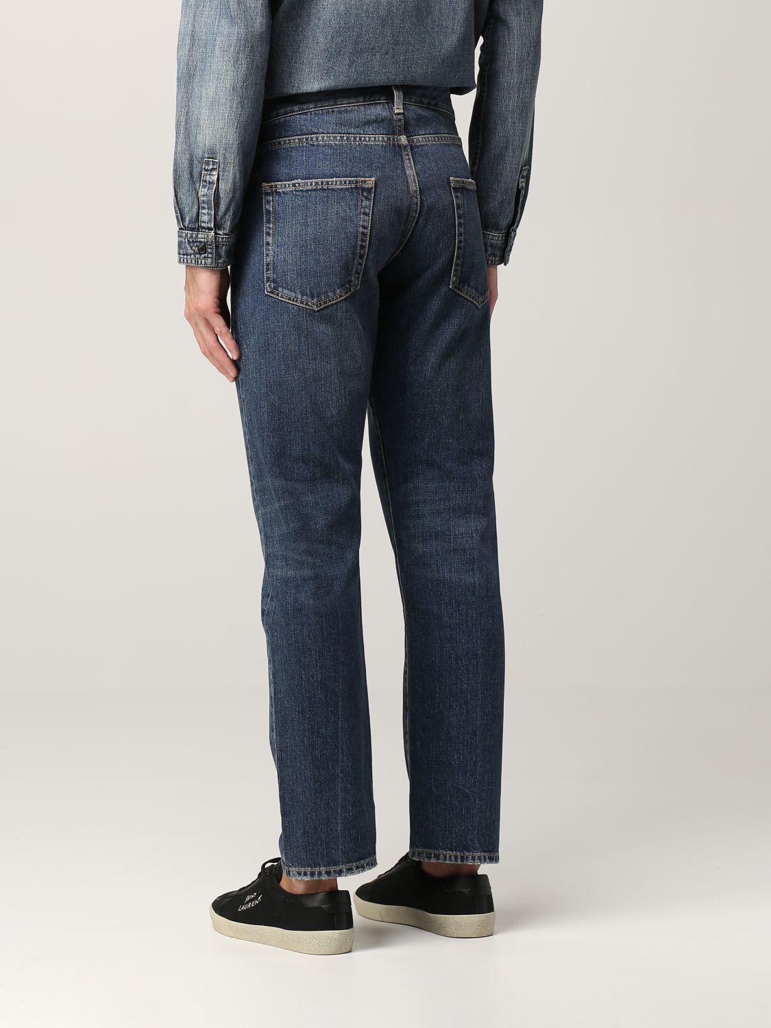 Saint Laurent Cotton Straight Jeans In Blue