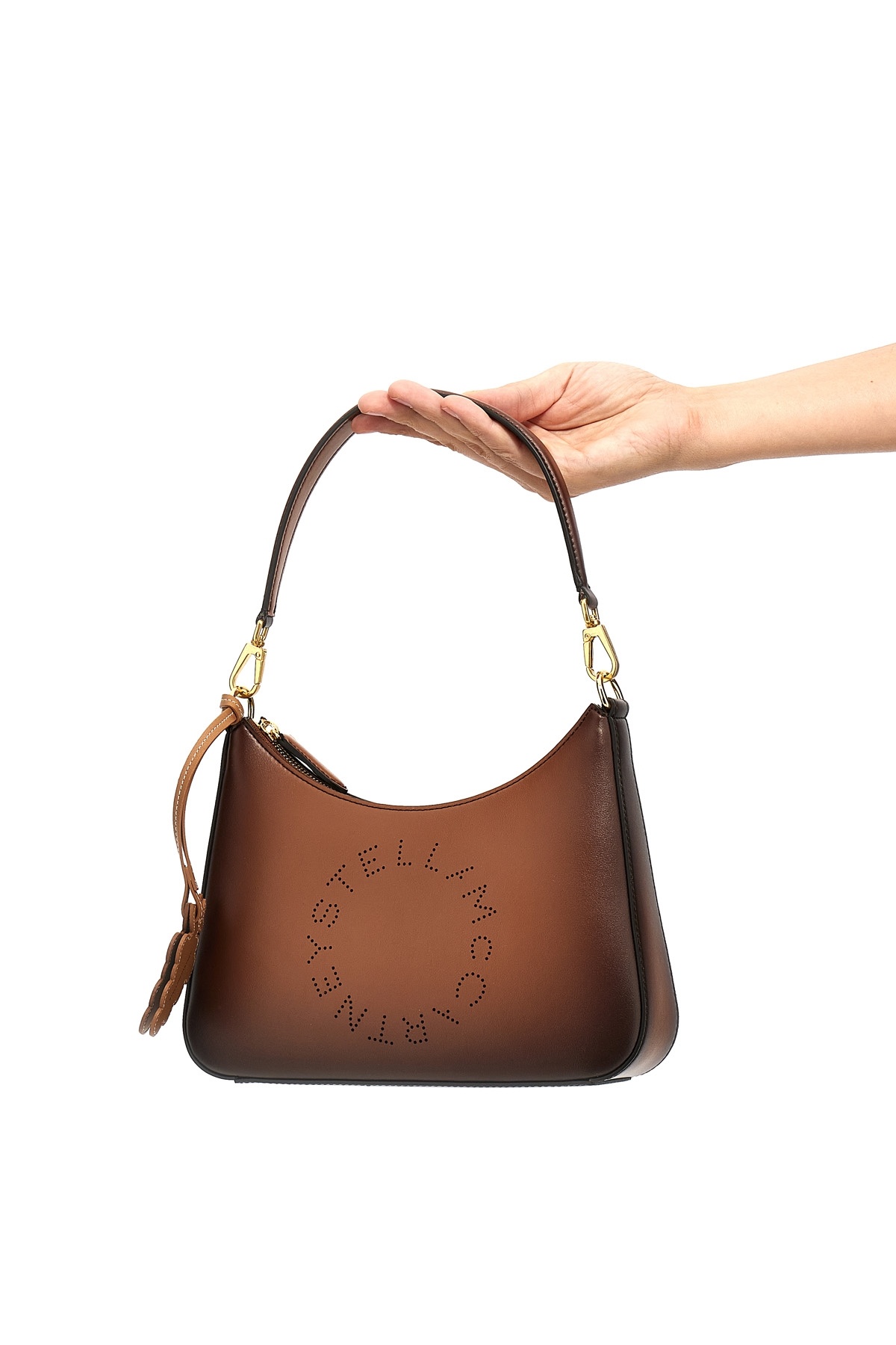 Stella Mccartney Perforated Logo Shoulder Bag In Brown