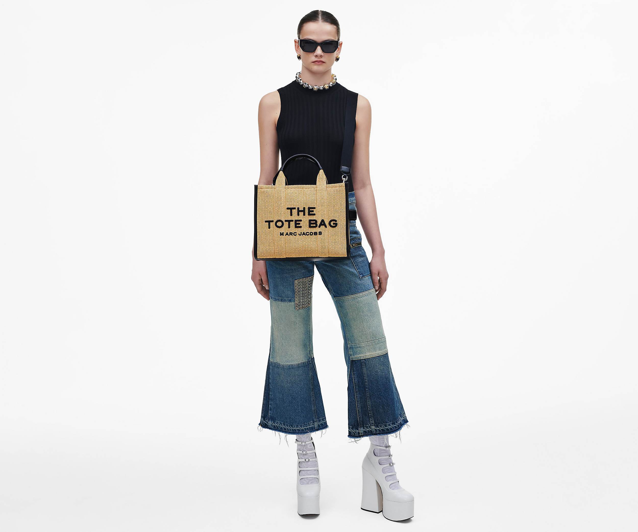 Marc Jacobs The Medium Woven Top Handle Bag In Nude