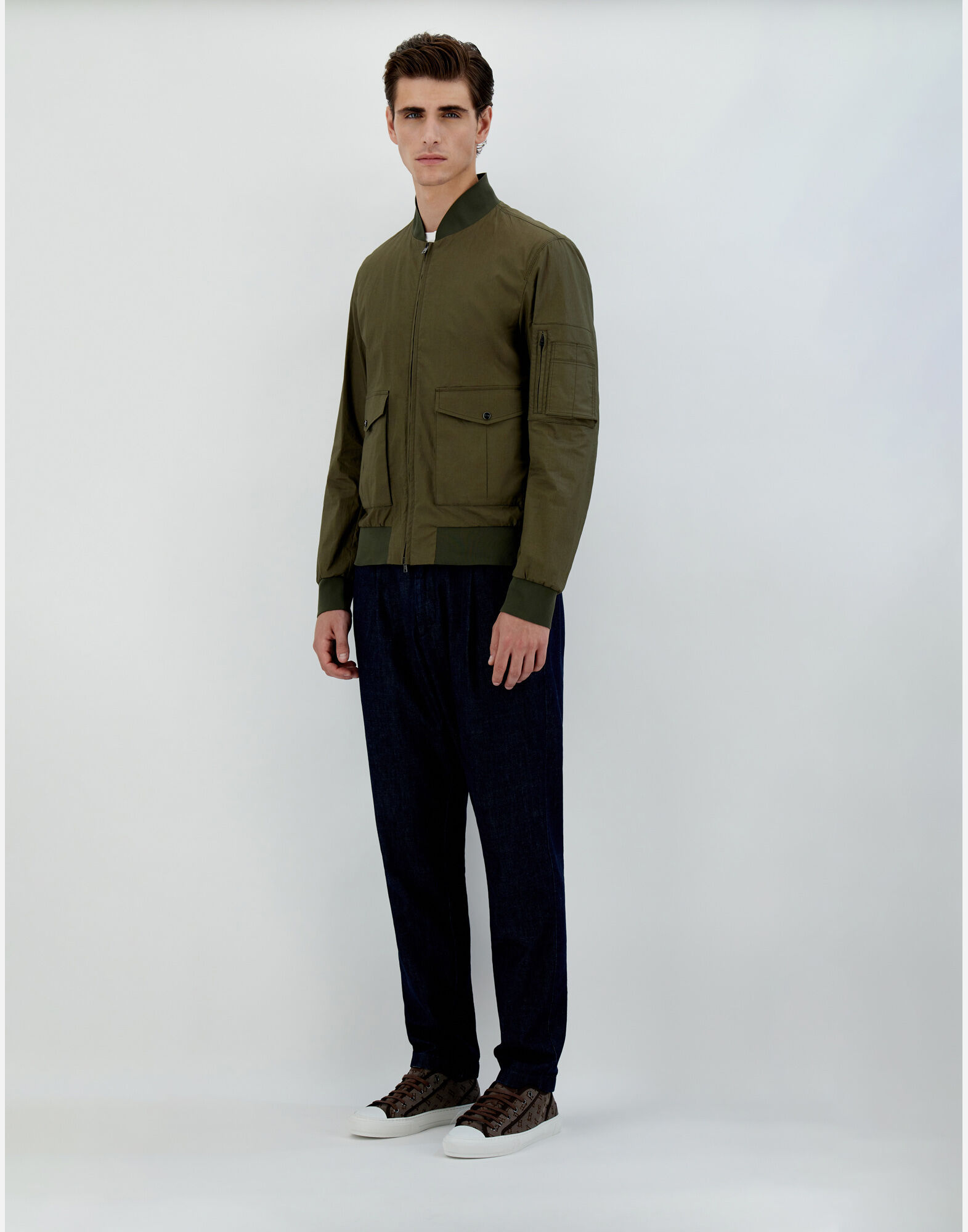 Herno Bomber Jacket In Light Cotton Stretch In Brown