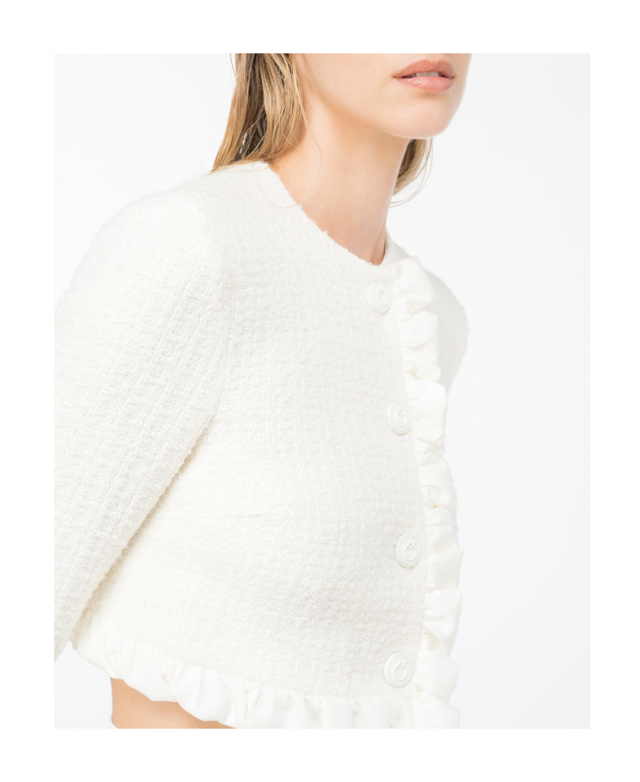 Pinko Ruffle-detail Cropped Tweed Jacket In White