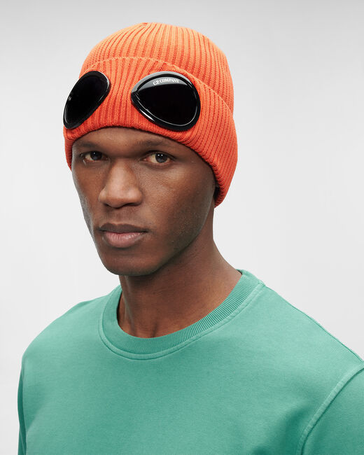 C.p. Company Goggles Ribbed-knit Beanie Hat In Red