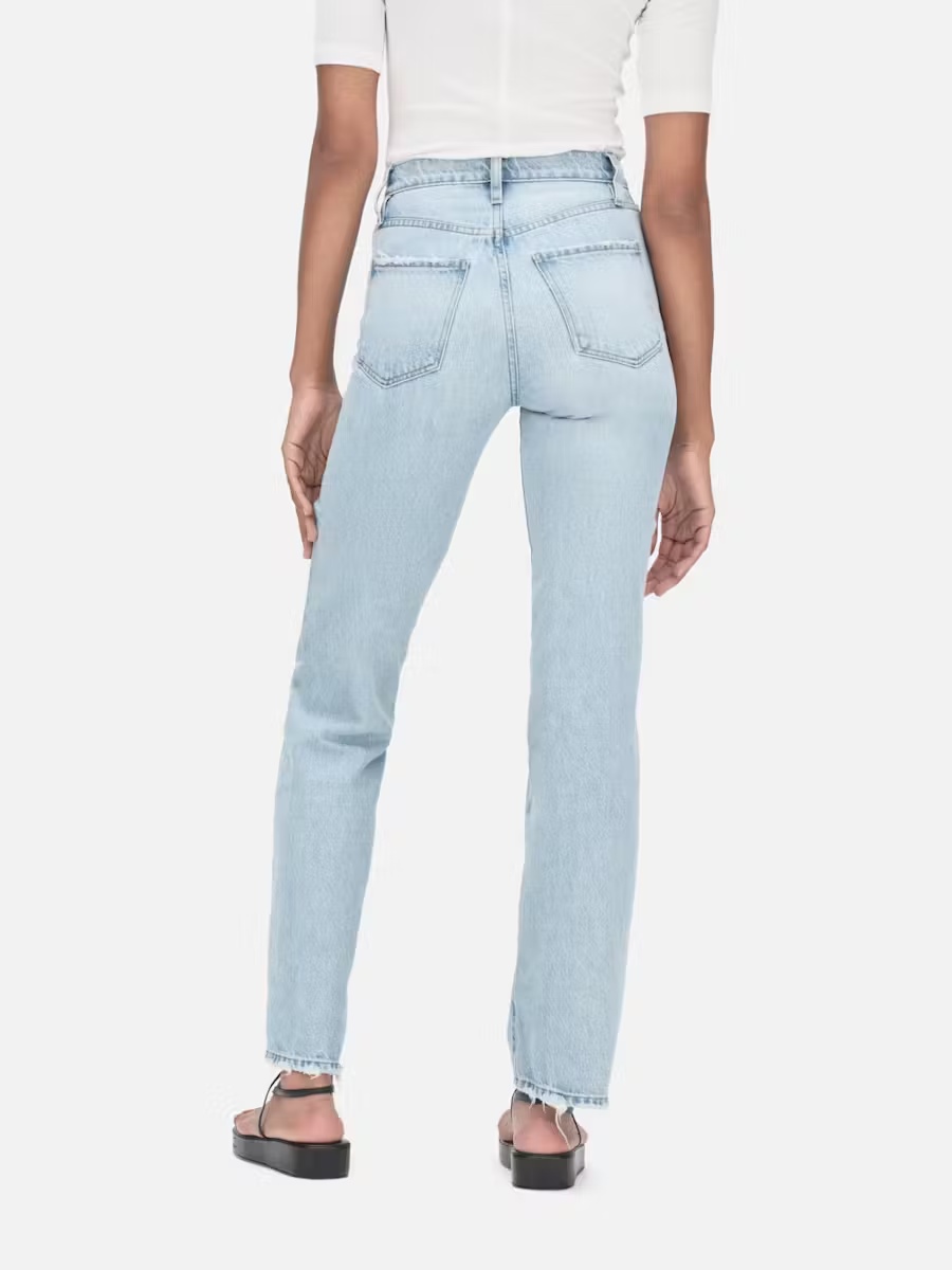 Shop Frame High Waist Zipper Denim Trousers In Blue