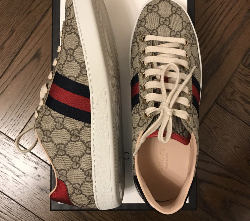 Gucci Ace Gg Supreme Metallic Watersnake-trimmed Logo-print Coated-canvas Sneakers In Multi