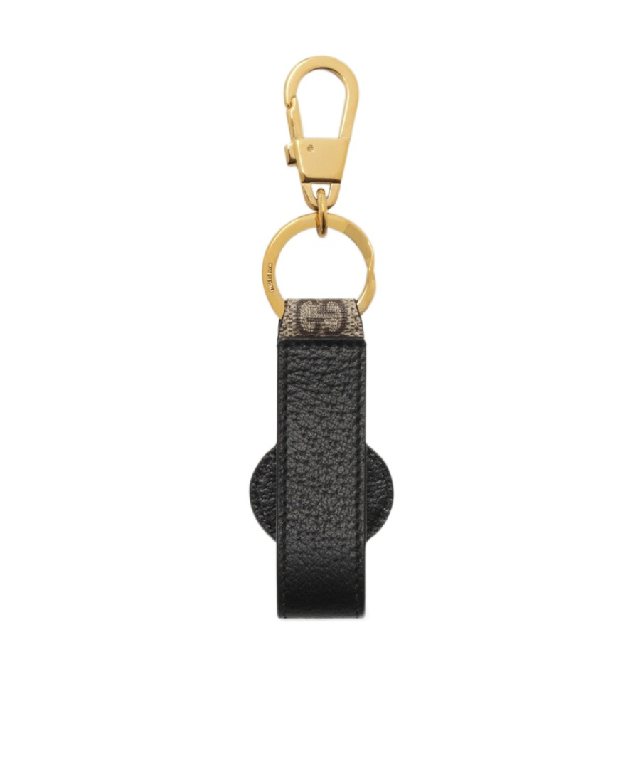 Gucci Gg-patch Leather Keyring In Black