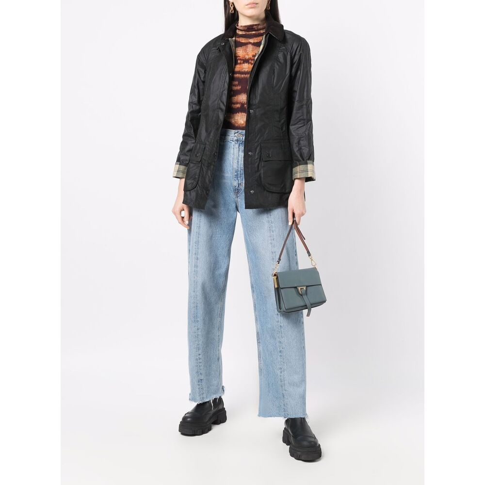 Barbour Waxed Down Jacket Corduroy Collar In Black