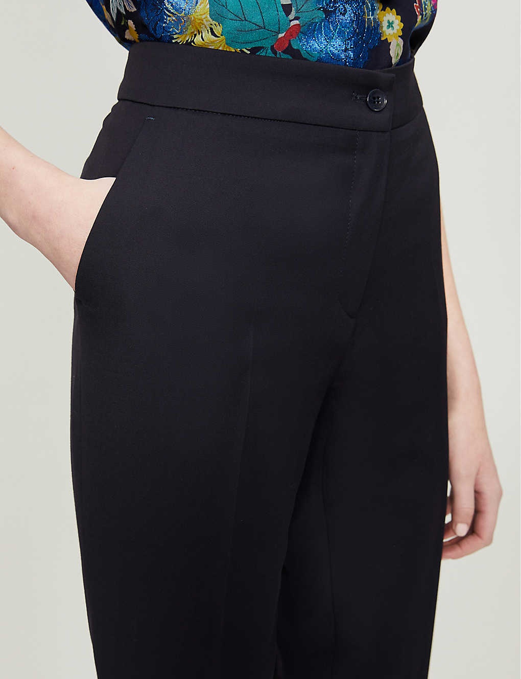 Etro Navy Blue High-rise Straight Casual Pants In Black