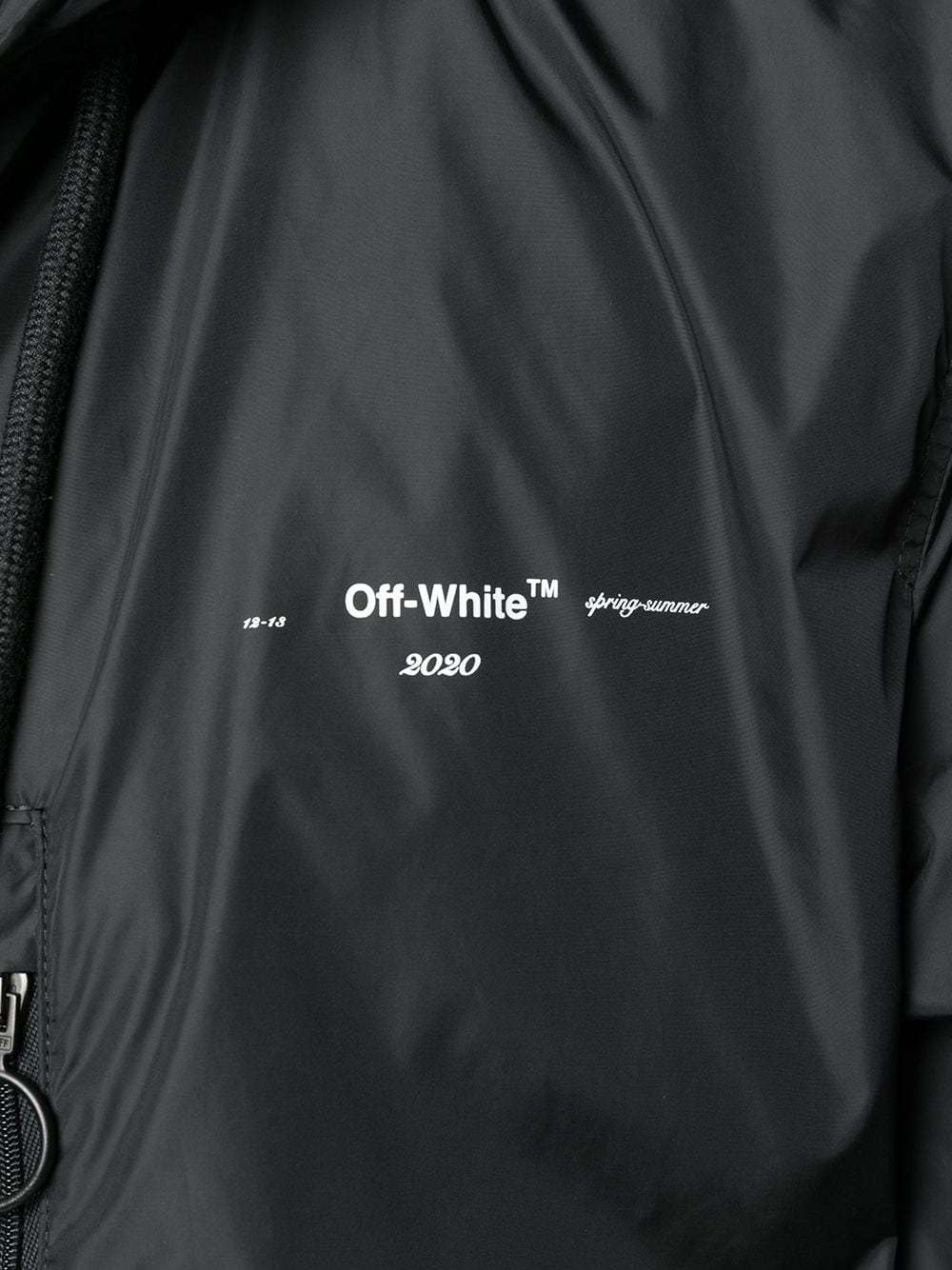 Off-white Mid-length Zipped Raincoat In Black