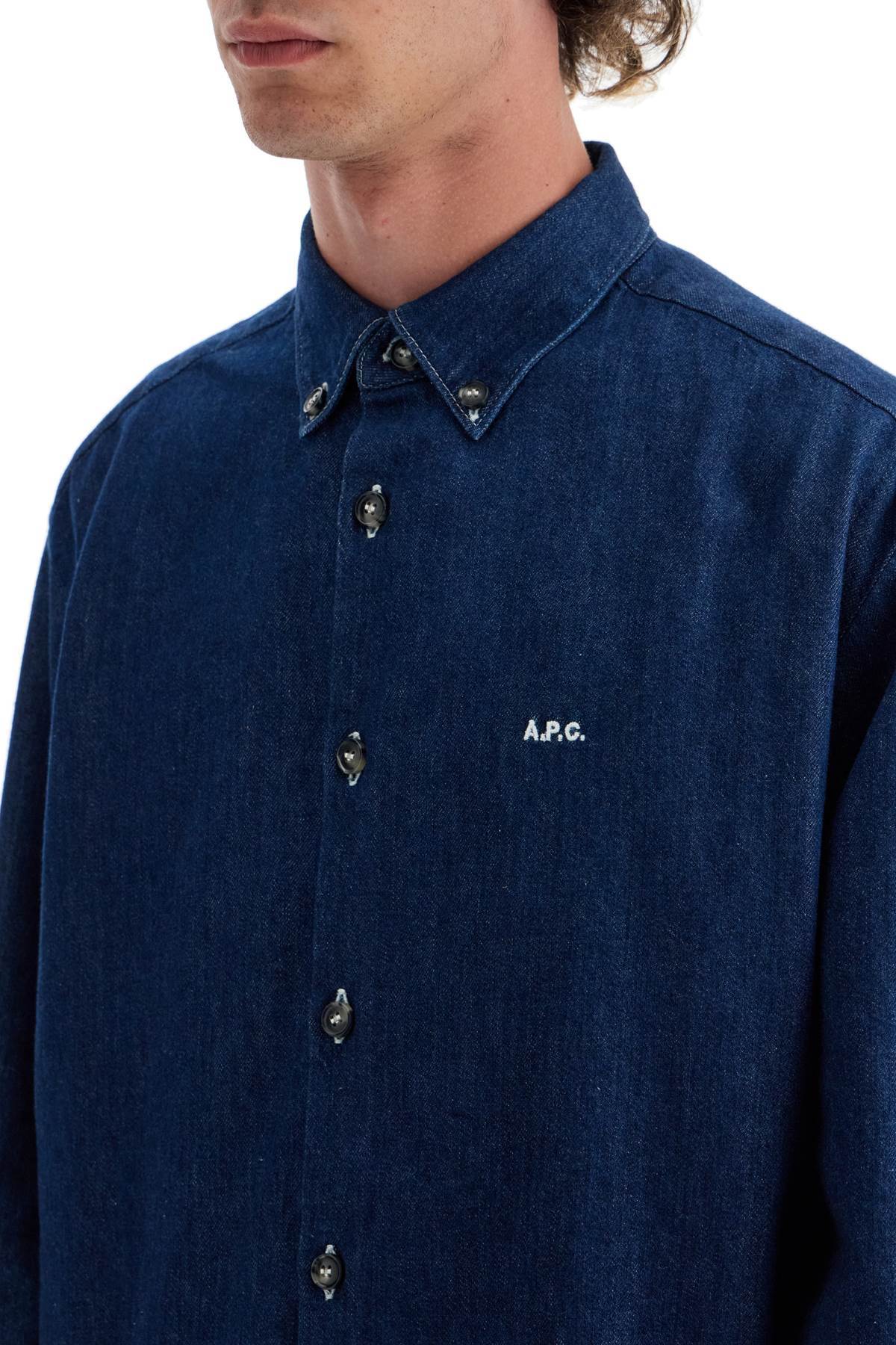Apc A.p.c. Button-down Denim Shirt With Logo Detail In Blue