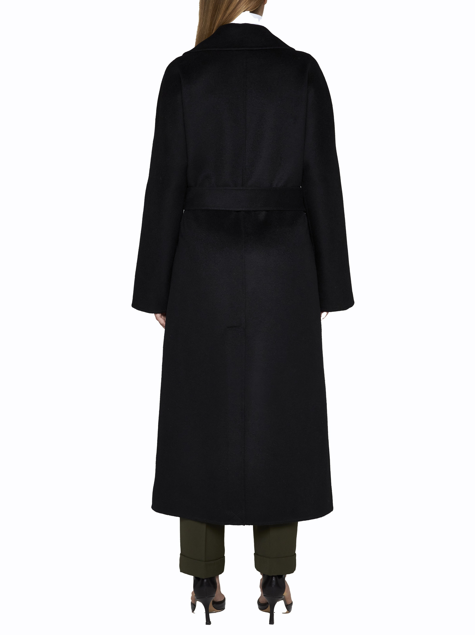 P.a.r.o.s.h Black Belted-waist Cashmere Midi Coat In Black