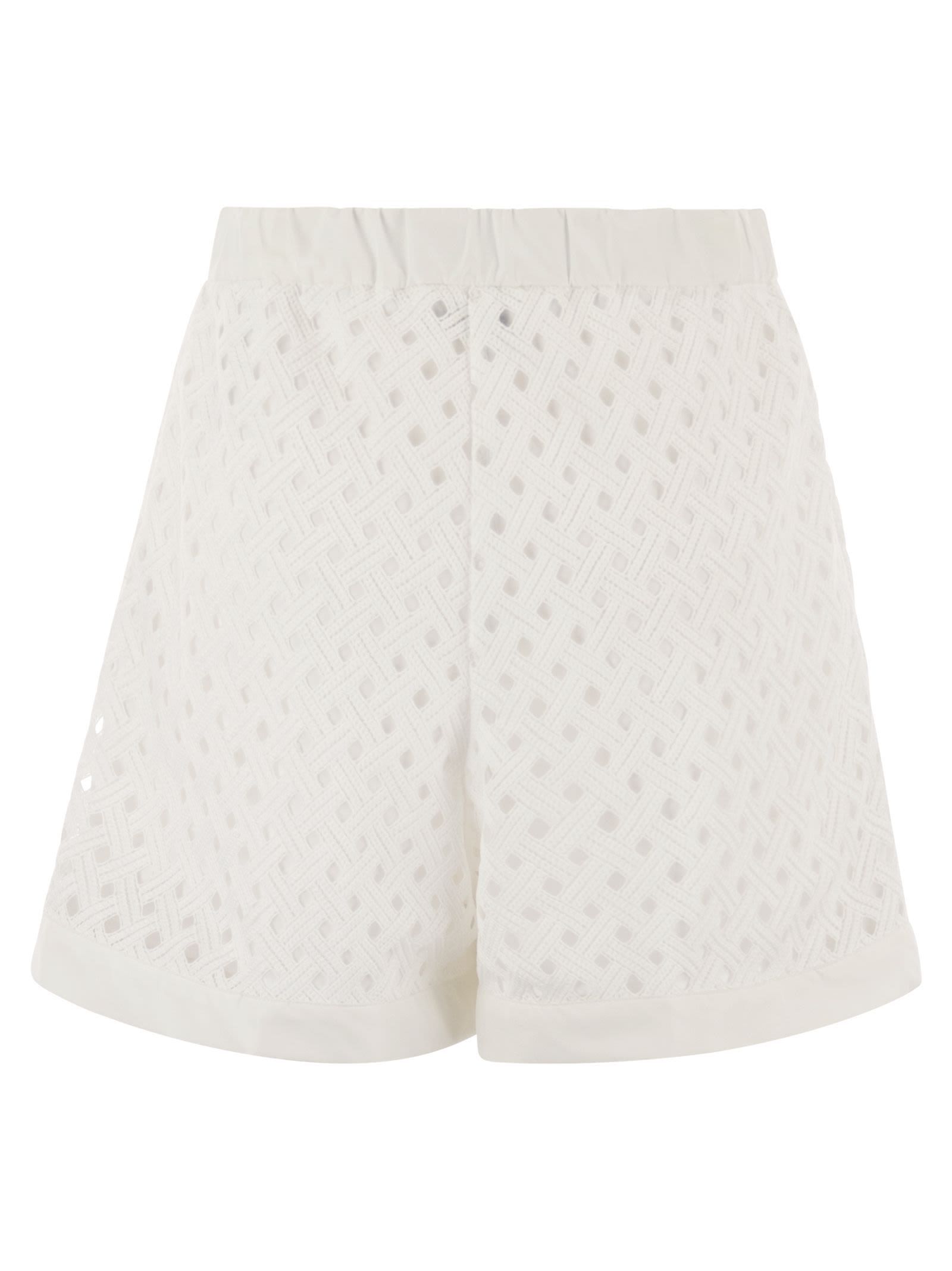 Herno Women Perforated Shorts With Geometric Shapes In White