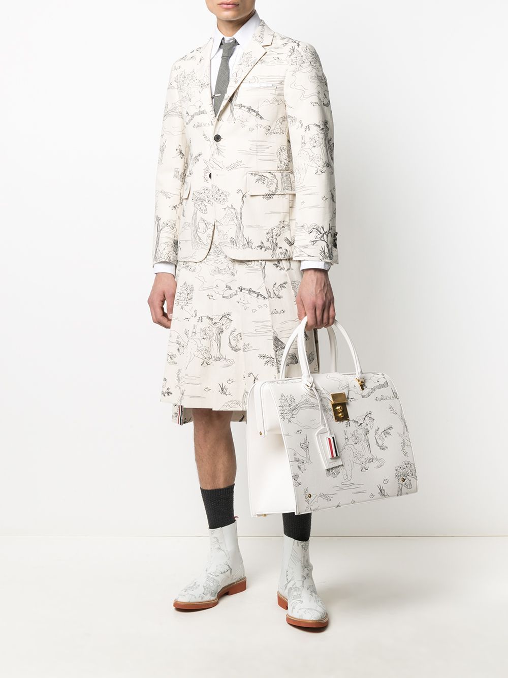 THOM BROWNE SKETCH-PATTERN SINGLE-BREASTED BLAZER JACKET