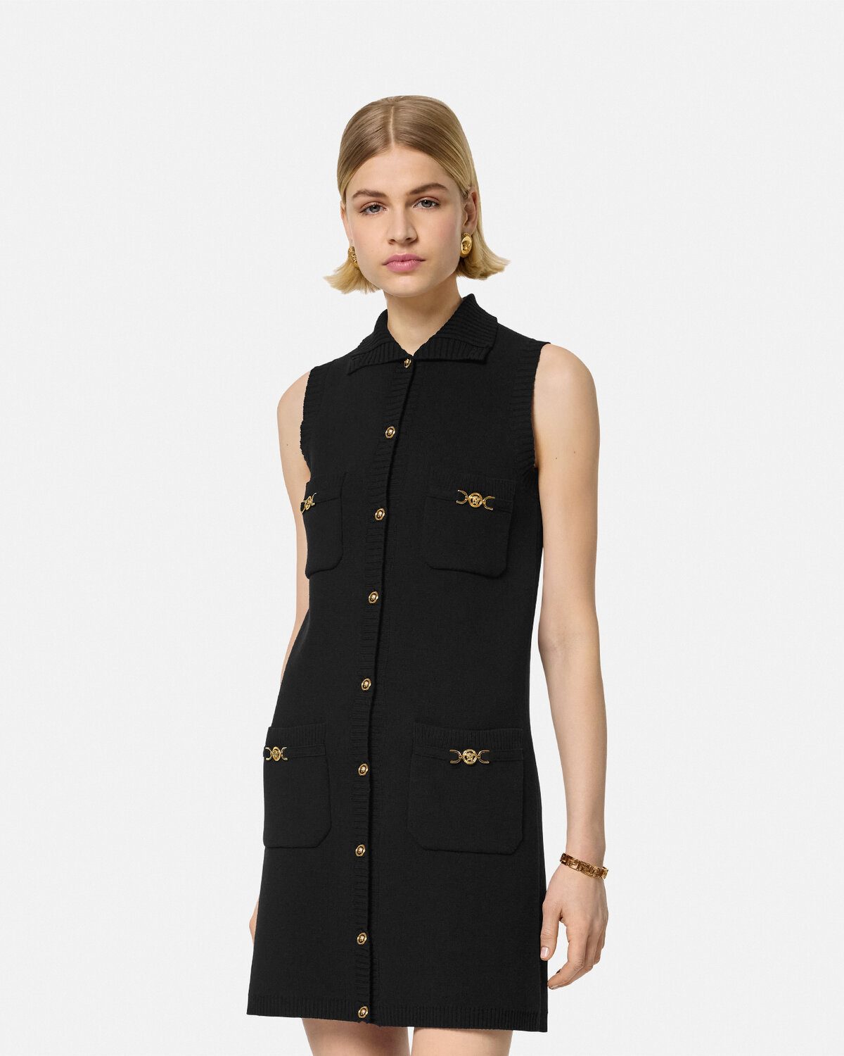 Versace Black Mini Sleeveless Dress With Medusa Detail