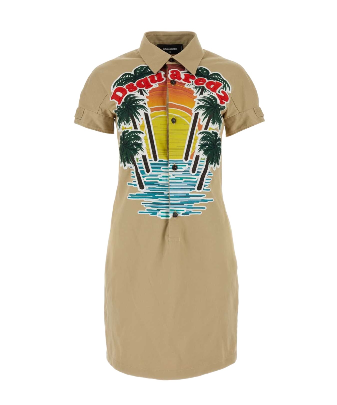Dsquared2 Dsquared Beige Stretch Cotton Sunset Shirt Dress In Nude
